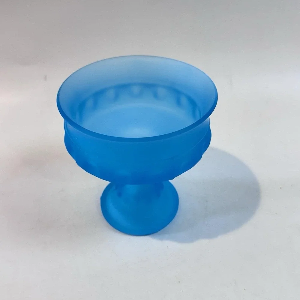 Vintage Fenton‎ Blue Satin Glass Compote Pedestal Candy Nut Bowl Dish Thumbprint